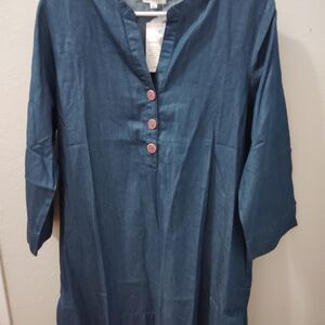Stylish Denim Blue Tunic with Button Accents